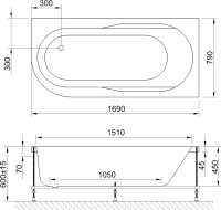 Акриловая ванна Royal Bath Azur RB 614203 R 170x80 см, угловая, правая, пристенная, белая, асимметричная, с каркасом