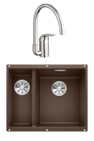 Комплект Мойка Blanco Subline 340/160-U кофе, правая + Смеситель Grohe Euroeco