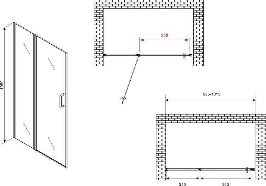 Душевая дверь в нишу Abber Sonnenstrand AG04100MS 100 см, профиль хром, стекло матовое