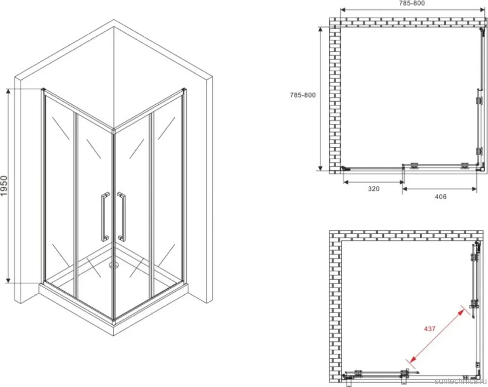 Душевой уголок Abber Schwarzer Diamant AG02080BMH 80x80, профиль черный матовый, стекло матовое