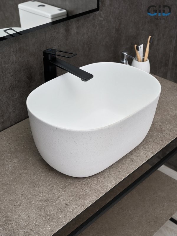 Накладная раковина GID Creativo N9302wg 45 матовая белая, белый графит, овальная, фаянс