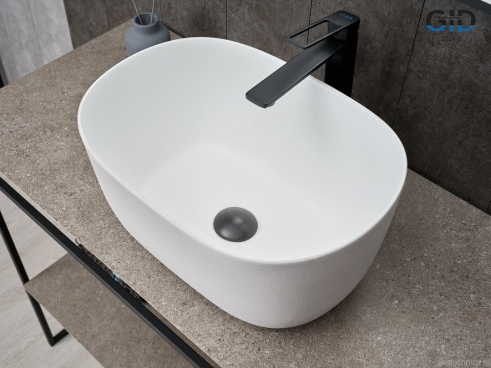 Накладная раковина GID Creativo N9302wg 45 матовая белая, белый графит, овальная, фаянс