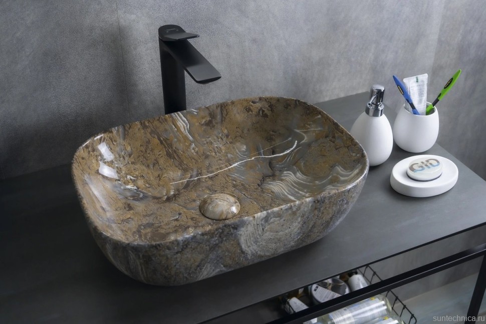 Накладная раковина GID Geometrico Mnc333T 46 под глянцевый камень, прямоугольная, фаянс