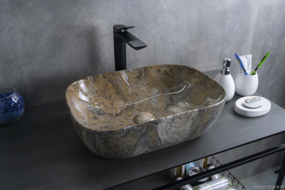 Накладная раковина GID Geometrico Mnc333T 46 под глянцевый камень, прямоугольная, фаянс