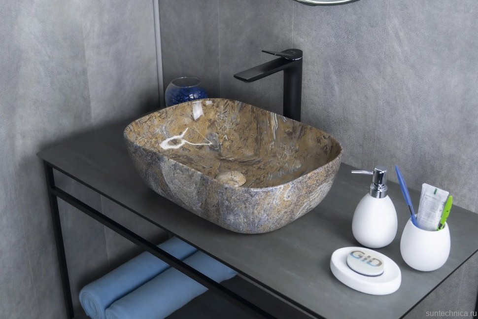 Накладная раковина GID Geometrico Mnc333T 46 под глянцевый камень, прямоугольная, фаянс