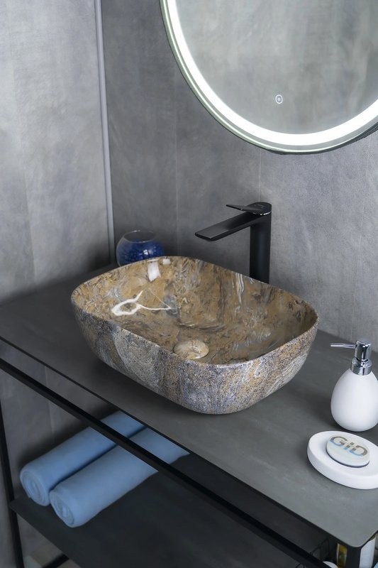 Накладная раковина GID Geometrico Mnc333T 46 под глянцевый камень, прямоугольная, фаянс