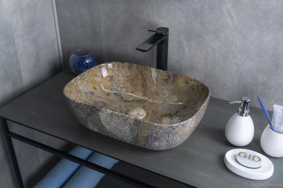 Накладная раковина GID Geometrico Mnc333T 46 под глянцевый камень, прямоугольная, фаянс