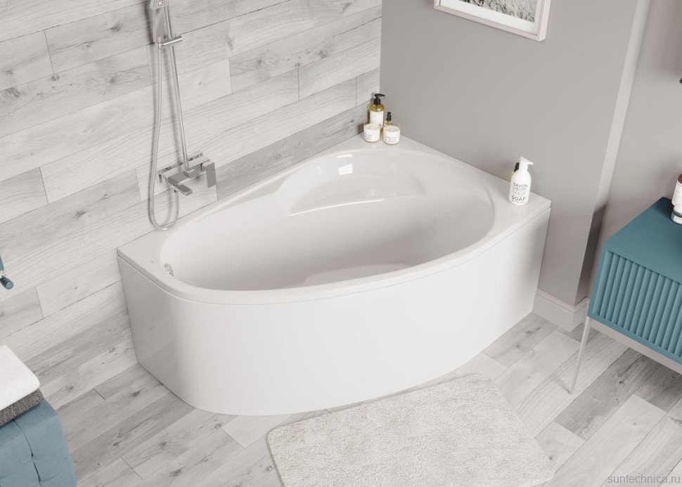 Акриловая ванна Vagnerplast Flora R 150x100 см, угловая, правая, пристенная, ультрабелая, асимметричная, с каркасом, с сиденьем