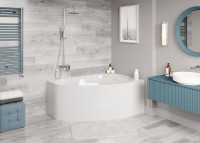 Акриловая ванна Vagnerplast Flora R 150x100 см, угловая, правая, пристенная, ультрабелая, асимметричная, с каркасом, с сиденьем