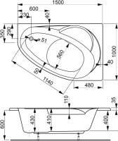 Акриловая ванна Vagnerplast Flora R 150x100 см, угловая, правая, пристенная, ультрабелая, асимметричная, с каркасом, с сиденьем