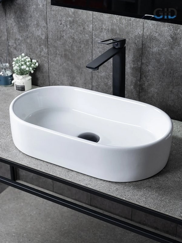 Накладная раковина GID Lago N9020 53 глянцевая белая, овальная, фаянс