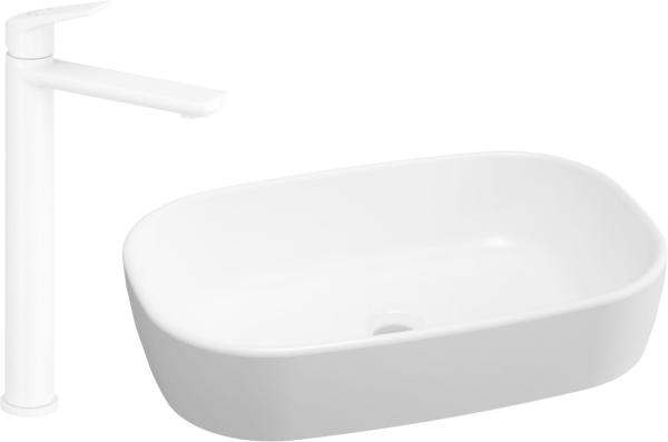 Комплект Накладная раковина Lavinia Boho Bathroom Sink 33311002 + Смеситель Wellsee ICON! for life 182310000 матовый белый