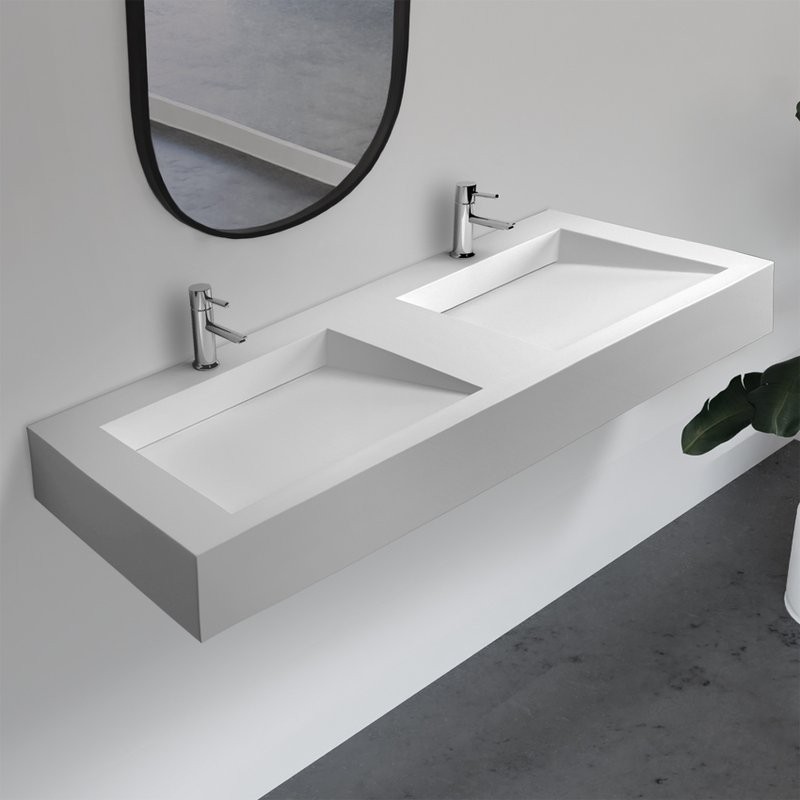 Раковина подвесная Abber Stein AS2643-1.5 152 матовая белая, прямоугольная, двойная, искусственный камень