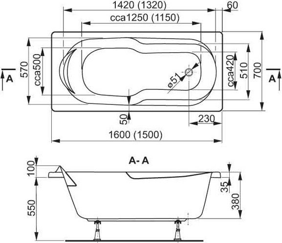 Акриловая ванна Vagnerplast Nymfa 160x70 см, пристенная, ультрабелая, с каркасом
