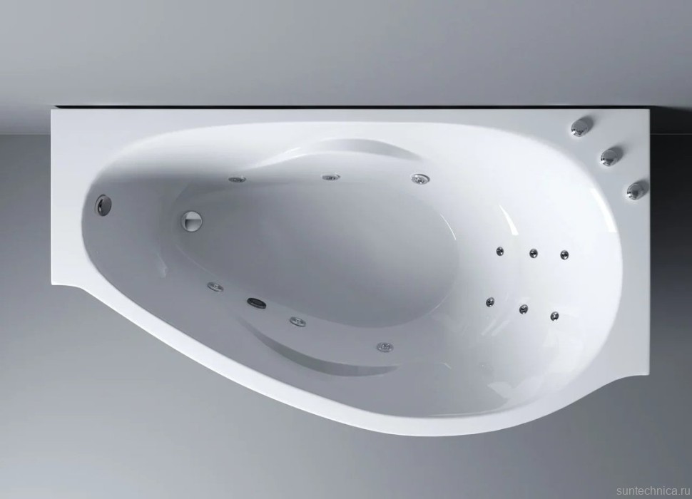 Ванна из искусственного камня Эстет Грация ФР-00010030 стандарт R 170x95 см, угловая, правая, пристенная, с гидромассажем, белая, асимметричная, с каркасом