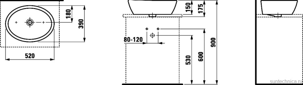 Накладная раковина Laufen Pro 8.1296.4.000.109.1 52 белая, овальная
