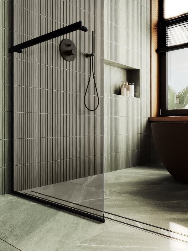 Душевая перегородка Maybahglass MGD-709-6у 109 см, профиль черный, стекло бронза