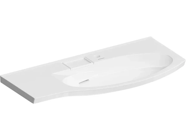 Мебельная раковина KERAMA MARAZZI Riva 100 R накладная, глянцевая белая, полукруглая, фаянс, со скрытым сливом