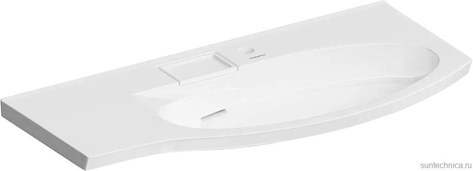 Мебельная раковина KERAMA MARAZZI Riva 100 R накладная, глянцевая белая, полукруглая, фаянс, со скрытым сливом