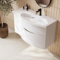 Мебельная раковина KERAMA MARAZZI Riva 100 R накладная, глянцевая белая, полукруглая, фаянс, со скрытым сливом