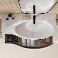 Мебельная раковина KERAMA MARAZZI Riva 100 R накладная, глянцевая белая, полукруглая, фаянс, со скрытым сливом