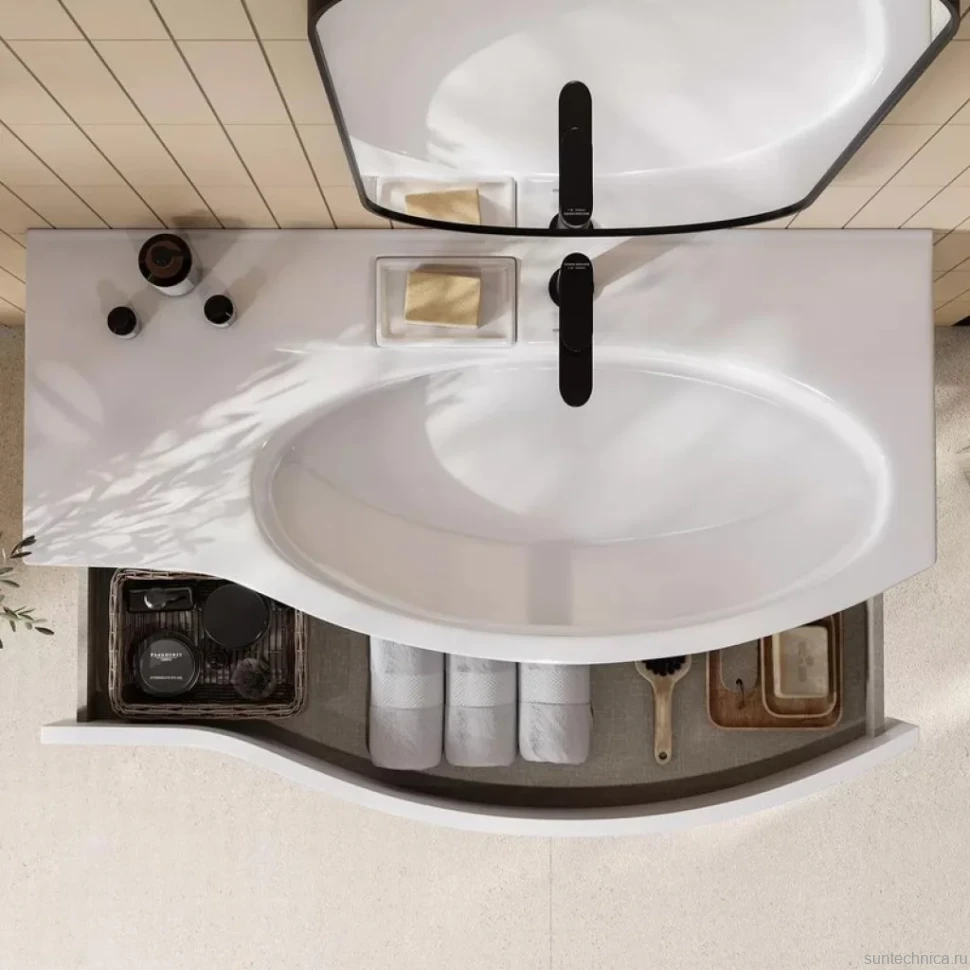 Мебельная раковина KERAMA MARAZZI Riva 100 R накладная, глянцевая белая, полукруглая, фаянс, со скрытым сливом