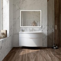 Мебельная раковина KERAMA MARAZZI Riva 100 R накладная, глянцевая белая, полукруглая, фаянс, со скрытым сливом