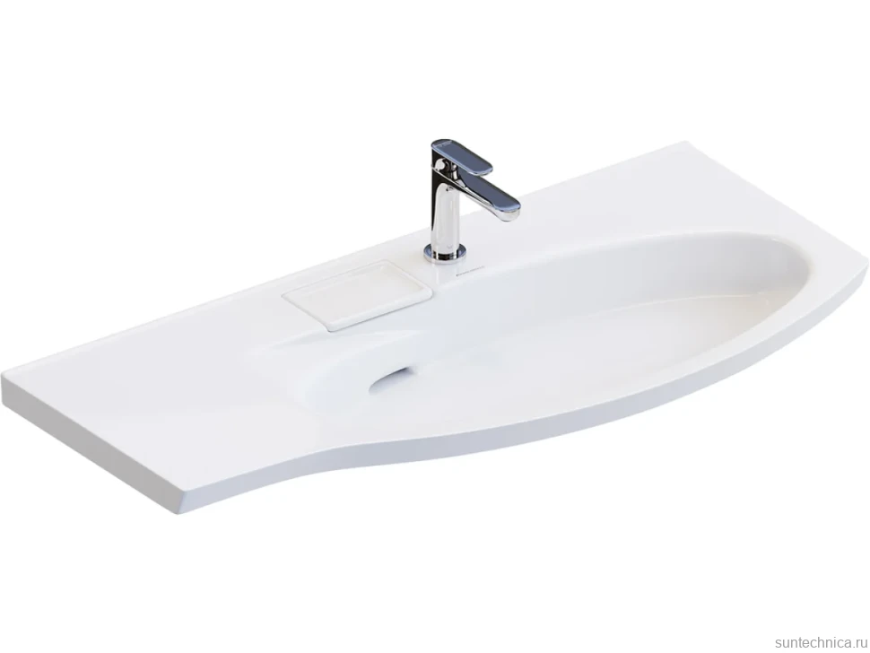Мебельная раковина KERAMA MARAZZI Riva 100 R накладная, глянцевая белая, полукруглая, фаянс, со скрытым сливом