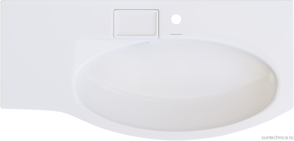 Мебельная раковина KERAMA MARAZZI Riva 100 R накладная, глянцевая белая, полукруглая, фаянс, со скрытым сливом