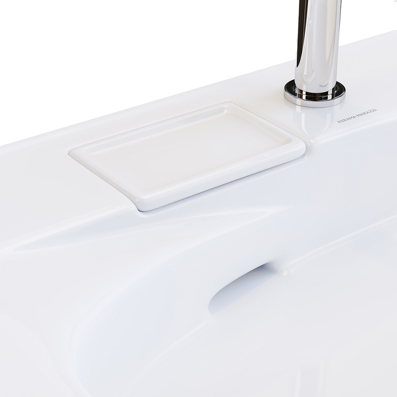 Мебельная раковина KERAMA MARAZZI Riva 100 R накладная, глянцевая белая, полукруглая, фаянс, со скрытым сливом