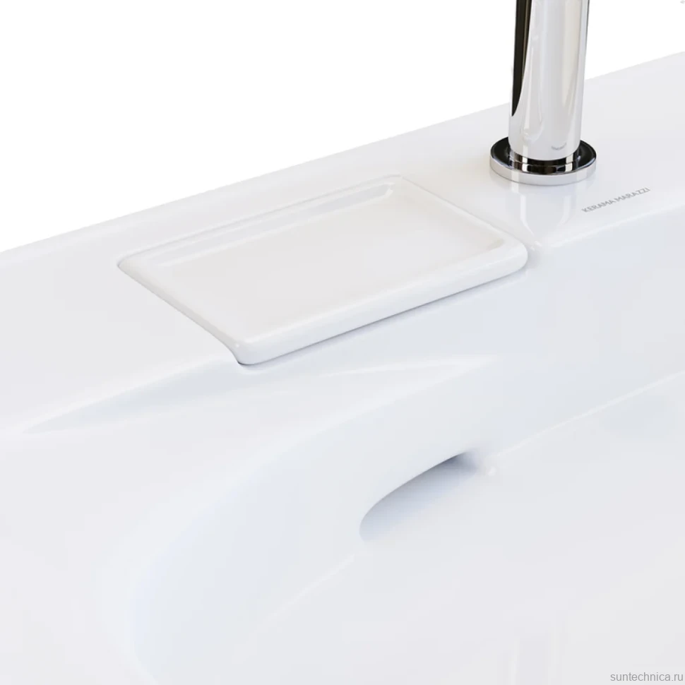 Мебельная раковина KERAMA MARAZZI Riva 100 R накладная, глянцевая белая, полукруглая, фаянс, со скрытым сливом