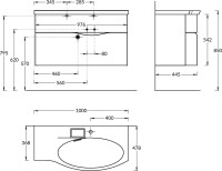 Мебельная раковина KERAMA MARAZZI Riva 100 R накладная, глянцевая белая, полукруглая, фаянс, со скрытым сливом