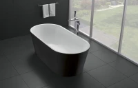 Акриловая ванна BelBagno BB71-1800-NERO-W0 180x80 см, отдельностоящая, глянцевая черная, овальная, на ножках, с донным клапаном