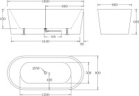 Акриловая ванна BelBagno BB71-1800-NERO-W0 180x80 см, отдельностоящая, глянцевая черная, овальная, на ножках, с донным клапаном