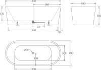 Акриловая ванна BelBagno BB71-1800-NERO-W0 180x80 см, отдельностоящая, глянцевая черная, овальная, на ножках, с донным клапаном