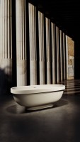 Ванна из искусственного камня Salini Greca S-Stone 180x80 см, отдельностоящая, матовая белая, овальная, со сливом-переливом, с донным клапаном