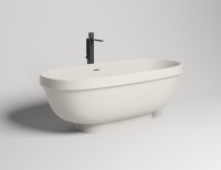 Ванна из искусственного камня Salini Greca S-Stone 180x80 см, отдельностоящая, матовая белая, овальная, со сливом-переливом, с донным клапаном