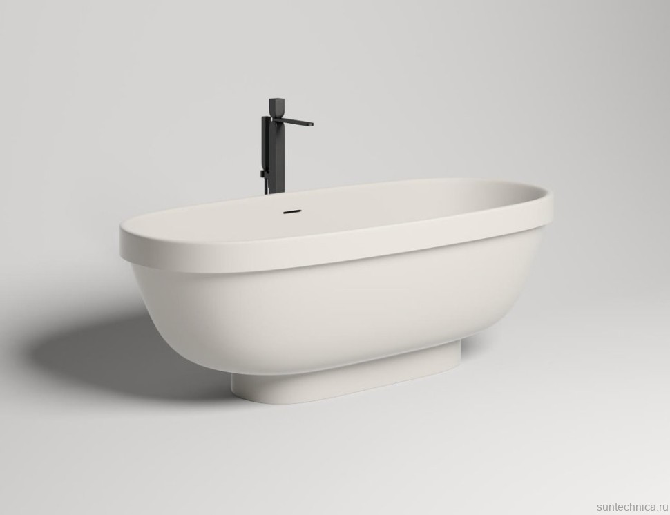 Ванна из искусственного камня Salini Greca S-Stone 180x80 см, отдельностоящая, матовая белая, овальная, со сливом-переливом, с донным клапаном