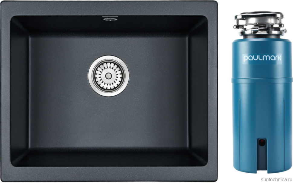 Комплект Мойка Paulmark Gera 60 PM205546-BLM черный металлик + Измельчитель Intenso