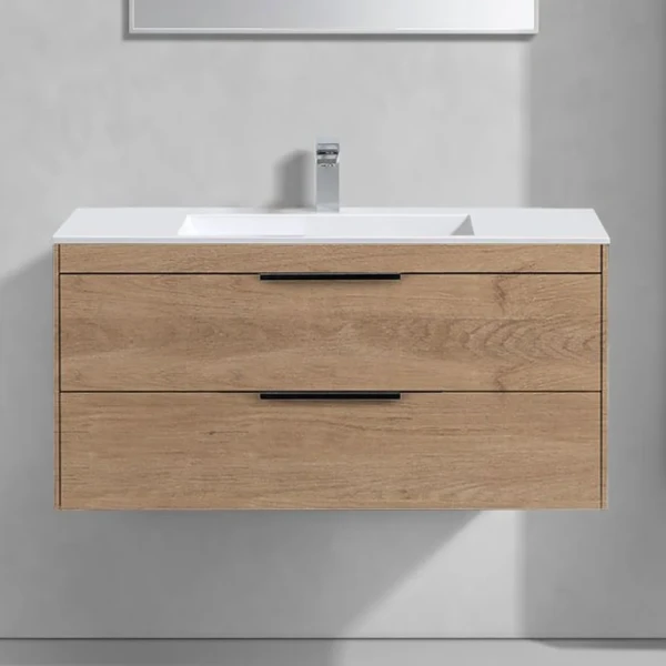 Тумба с раковиной Vincea Chiara 2D 100, 2 ящика, натуральный дуб, с белой раковиной