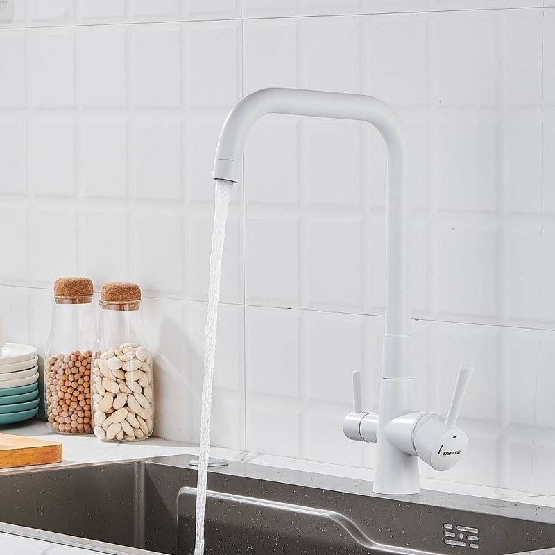 Смеситель для кухни с подключением фильтра Shevanik S528C, белый