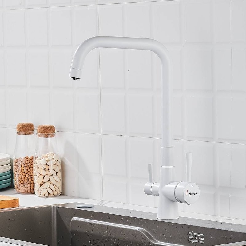 Смеситель для кухни с подключением фильтра Shevanik S528C, белый