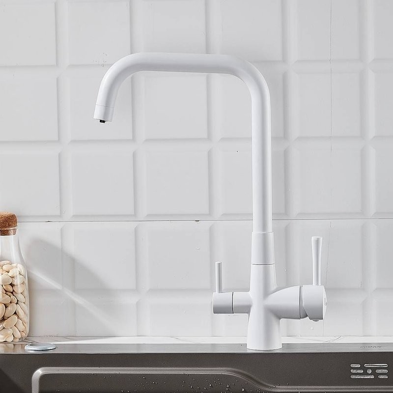 Смеситель для кухни с подключением фильтра Shevanik S528C, белый