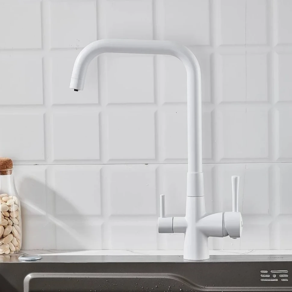 Смеситель для кухни с подключением фильтра Shevanik S528C, белый