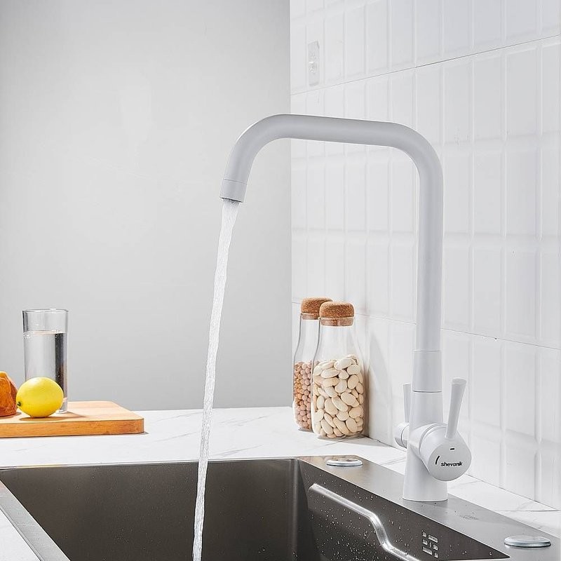 Смеситель для кухни с подключением фильтра Shevanik S528C, белый