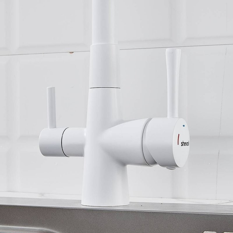 Смеситель для кухни с подключением фильтра Shevanik S528C, белый