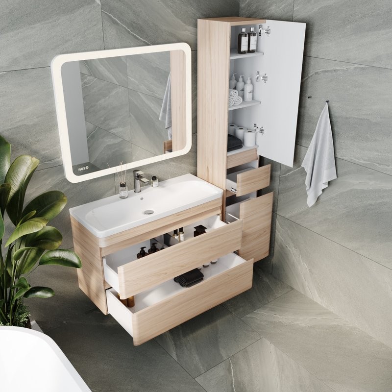 Мебель для ванной комнаты Style Line Атлантика 100 Люкс Plus, подвесная, ясень перламутр