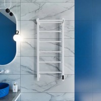 Полотенцесушитель электрический Grota App 430х1000 RAL9016 EL 100x45 см, подключение справа, слева, скрытое подключение справа, матовый белый, лесенка, из стали, с полкой