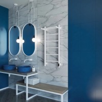 Полотенцесушитель электрический Grota App 430х1000 RAL9016 EL 100x45 см, подключение справа, слева, скрытое подключение справа, матовый белый, лесенка, из стали, с полкой