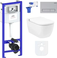 Комплект Lavinia Boho Унитаз подвесной Smart V-Clean 3359101R безободковый, с микролифтом + Инсталляция RelFix 38010010 + Кнопка RelFix 380501MC матовый хром + Дозатор RelFix 38040010
